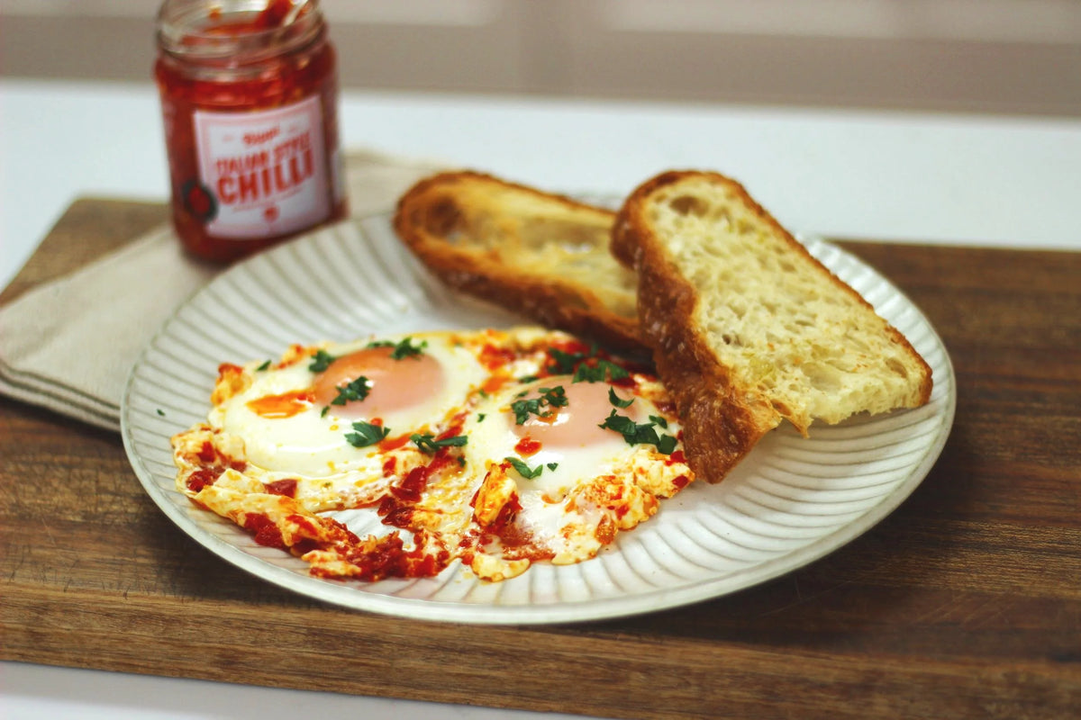 Chilli feta eggs made with Bippi Italian style chilli