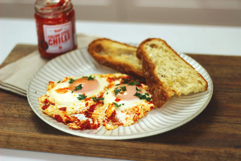 Chilli feta eggs made with Bippi Italian style chilli
