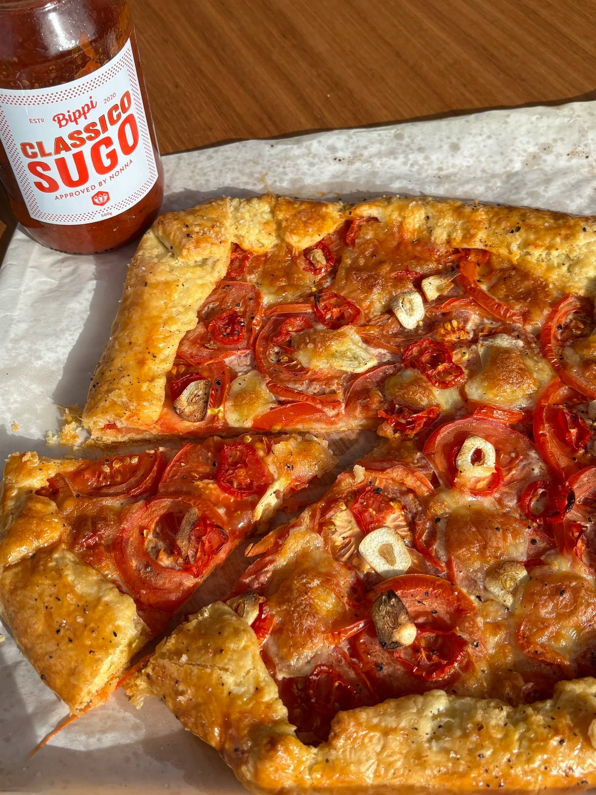 Tomato sugo galette made with Bippi Italian sugo