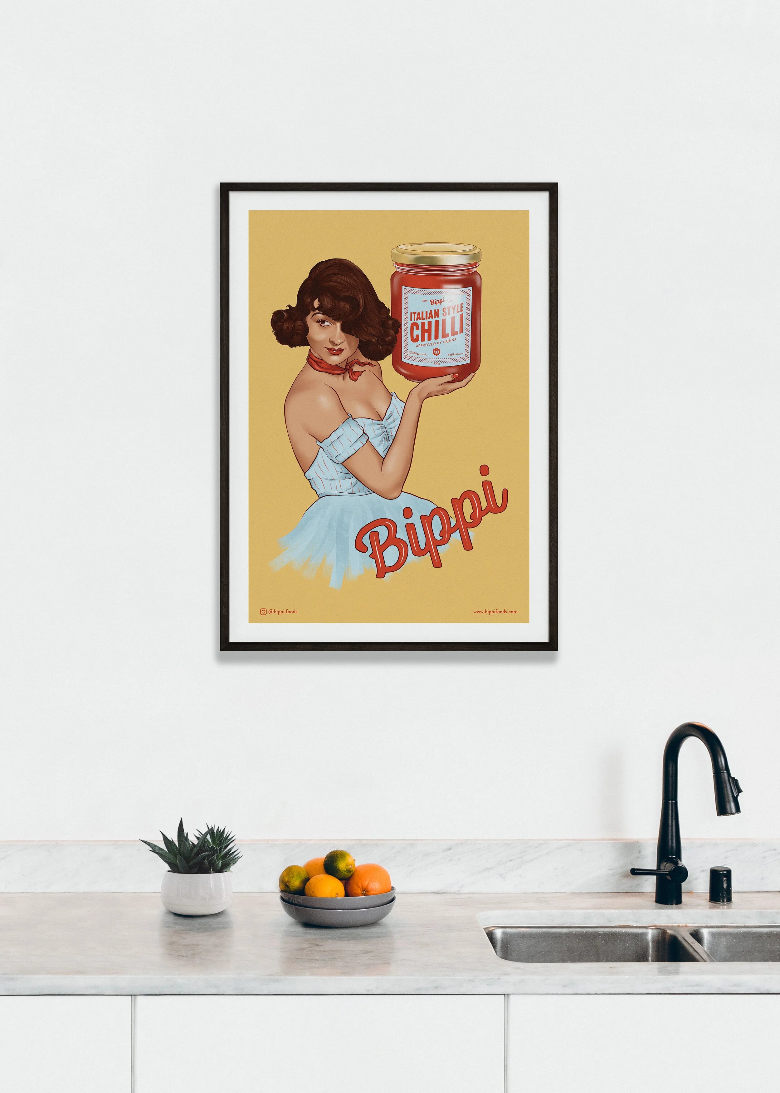 Retro Bippi poster in a room setting