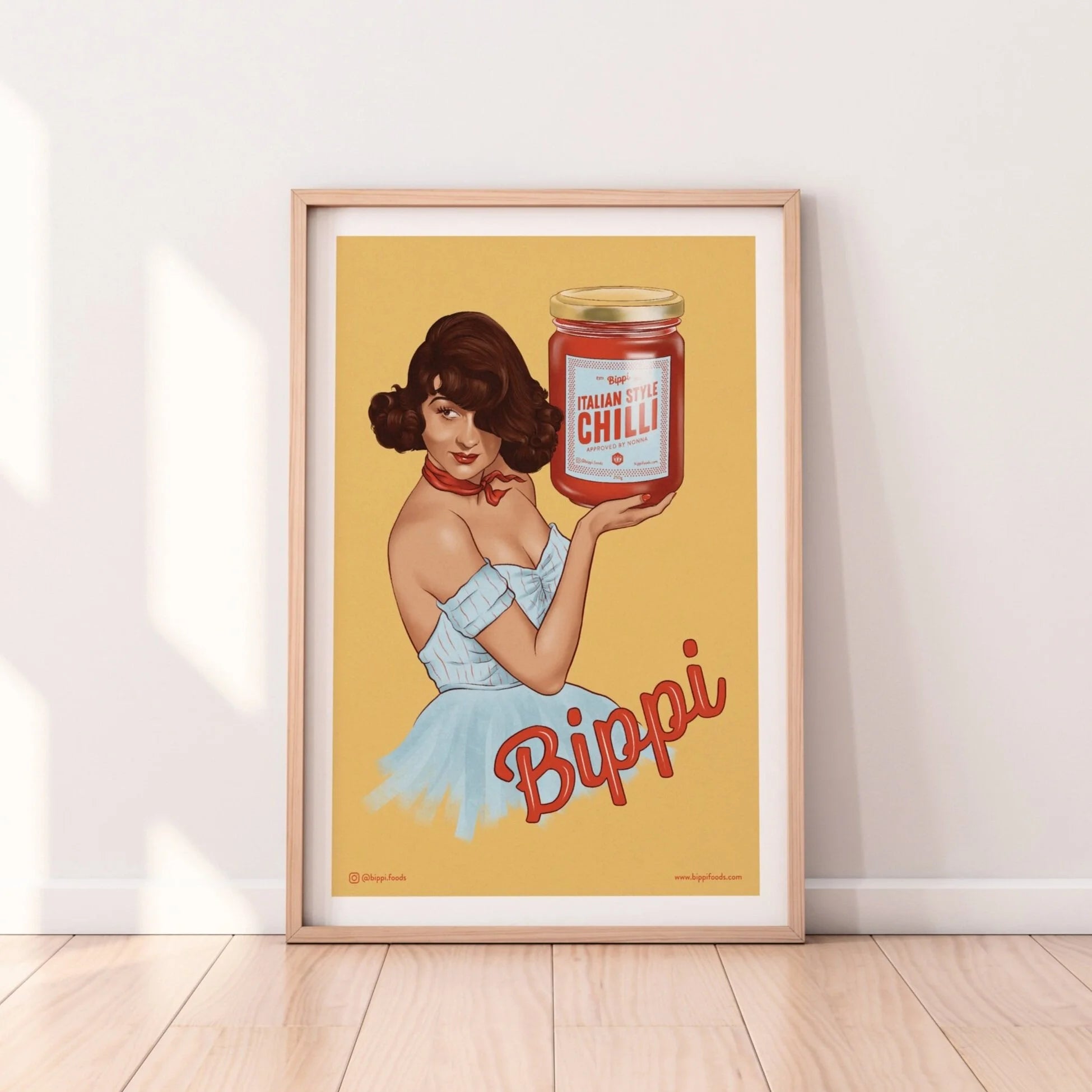 Retro Bippi poster styled on a wall