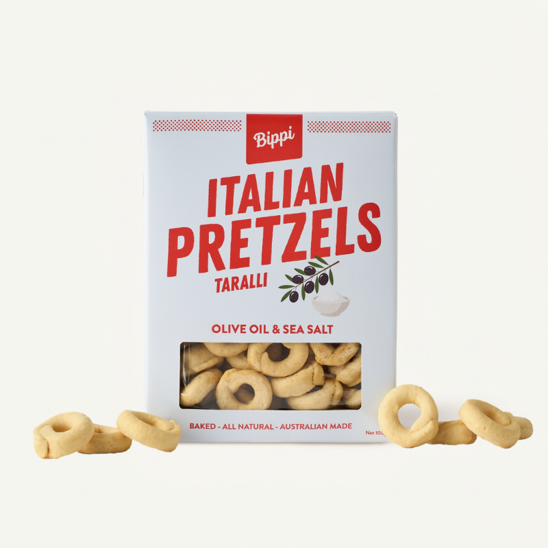 Back of Bippi Italian Pretzels Olive Oil and Sea Salt pack