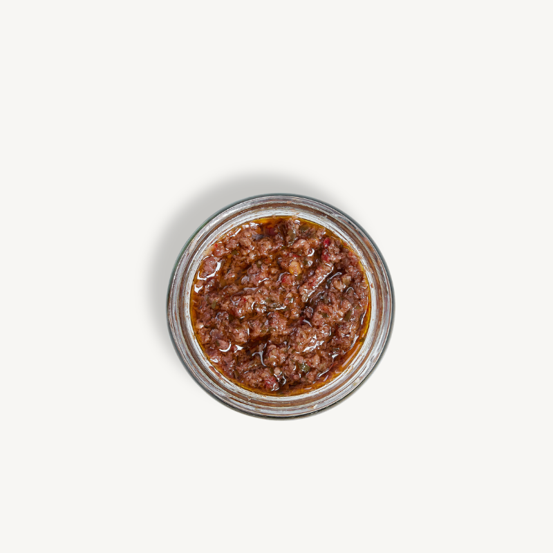 Back label of Bippi Chilli Olive Tapenade jar
