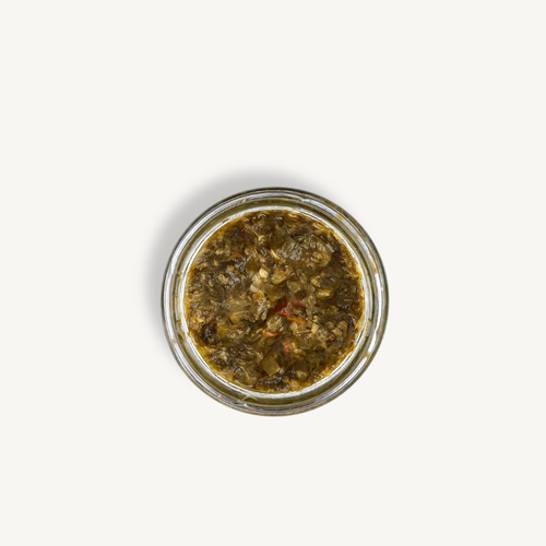 Back label of Bippi Italian Style Salsa Verde jar