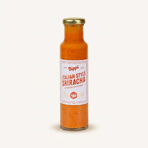 Bottle of Bippi Italian Style Sriracha hot sauce